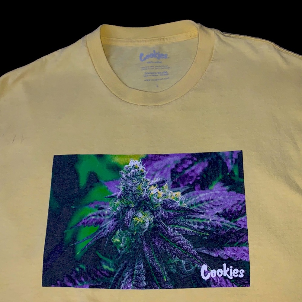CookiesSF, yellow purple floral T-Shirt, hippie, rap concert ,Large Tee Shirt